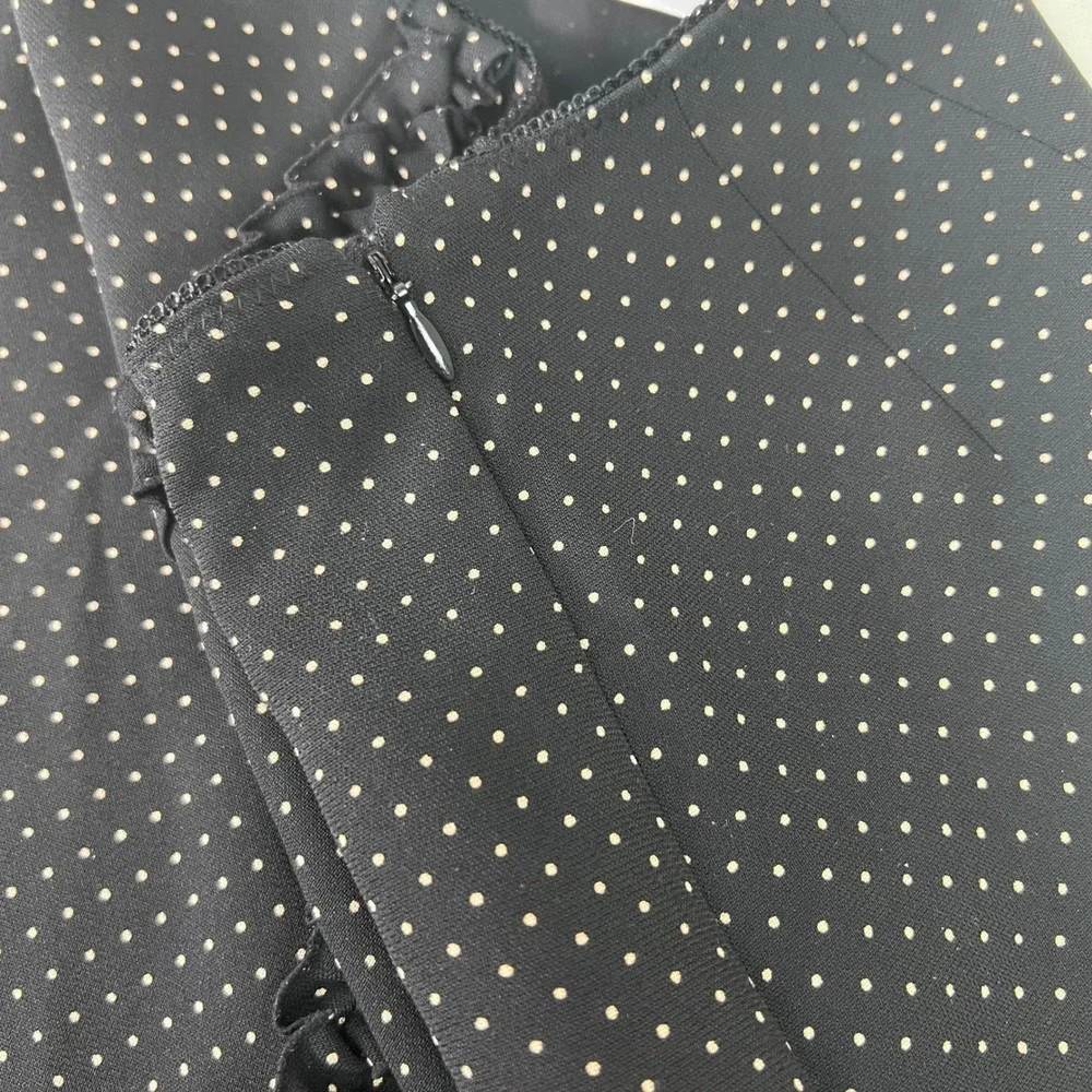 Ann Taylor LOFT Polka Dot Skirt Ruffle Trim Black White Size‎ 4 Career Classic